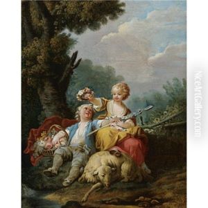 A Young Shepherd And Shepherdess Seated In A Pastoral Landscape A Young Shepherd And Shepherdess Seated In A Pastoral Landscape
