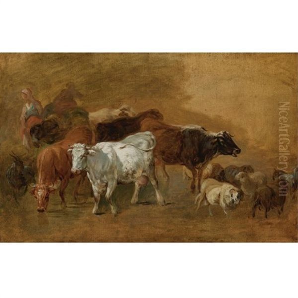 Cattle And Sheep Driven By Peasants (sketch) - view 1