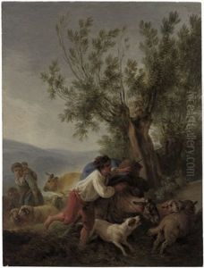 Der Durchgehende Esel: Eine Schaferfamilie Mit Ihrem Vieh In Einer Landschaft