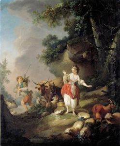 Les Oeufs Casses: A Shepherdess Startled By A Drover And His Cattle In A Pastoral Landscape