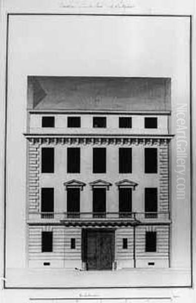 Elevation D'une Maison Sur La Rue Le Pelletier, Avec Les Plans Des Caves, Du Rez-de-chaussee, Des Premier, Deuxieme Et Troisieme Etages Et Des Combles. - view 1