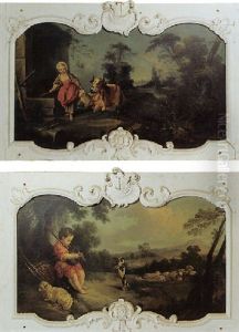 Jeune Berger Jouant De La Flute Devant Son Chien by Jean Baptiste Huet