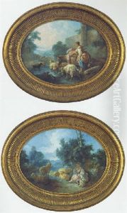 Bergere, Son Ane Et Son Troupeau