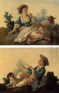A Young Girl Playing A Flute With Her Sheep
