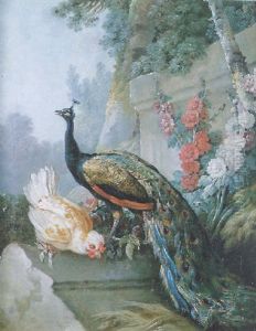 Le Paon Et Le Coq Dans Un Jardin by Jean Baptiste Huet