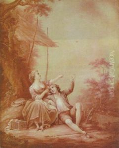 An Arcadian Landscape With A Shepherd And Shepherdess Carousing By A Tree by Jean Baptiste Huet