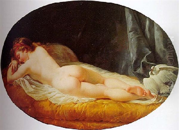 Venus Sleeping On A Bed Seen From The Rear With Two Doves - view 1