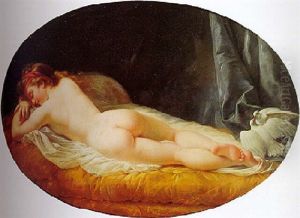 Venus Sleeping On A Bed Seen From The Rear With Two Doves by Jean Baptiste Huet