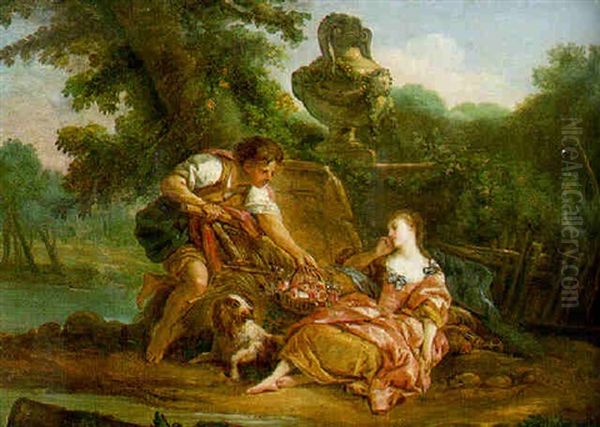 A Pastoral Scene With A Gardener Presenting A Sleeping Maiden With A Basket Of Flowers - view 1