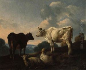 Kuhe Und Schafe In Einer Landschaft Kuhe Und Schafe In Einer Landschaft