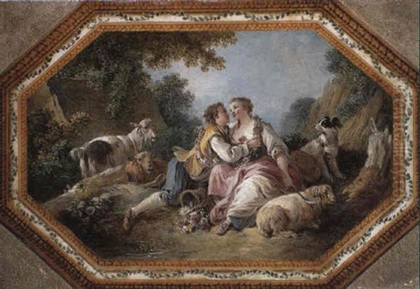 Amorous Shepherd And Shepherdess Seated By A Pool - view 1