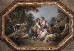 Amorous Shepherd And Shepherdess Seated By A Pool by Jean Baptiste Huet