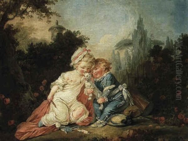 Deux Enfants Jouant Avec Un Chat Dans Un Parc - view 1