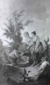 Les Duex Paysannes Et Les Jeunes Pecheurs by Jean Baptiste Huet