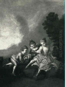 Children Playing With A Dove In A Landscape