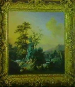 Scenes Pastorales Dans Des Paysages De Riviere by Jean Baptiste Huet