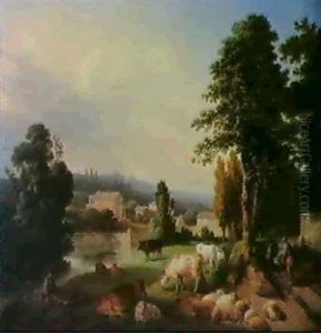 A Traveller And His Companion Upon A Road Overlokking The   Village Of Villiers-sur-orges...