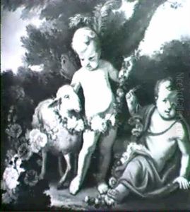 Zephir Et Putto Jouant Avec Un Mouton by Jean Baptiste Huet