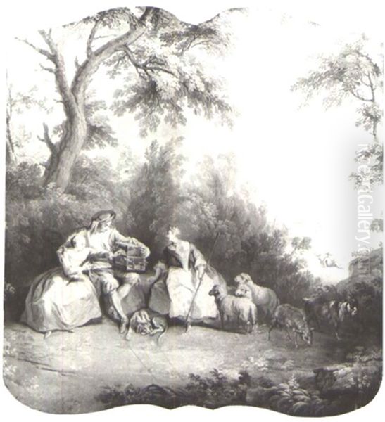 Pastoral Landscape With Figures And Sheep - view 1
