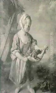 Jeune Fille Tenant Une Corbeille De Fruits Le Jeune Pecheur (2) by Jean Baptiste Huet