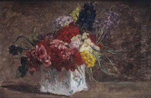 A Colourful Bouquet In A Porcelain Vase by Paul Huet