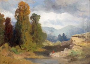 Personnage Assis Sur Un Rocher Dans Un Paysage De Montagne