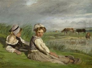 Zwei Schaferinnen Aus Der Normandie Auf Einer Wiese