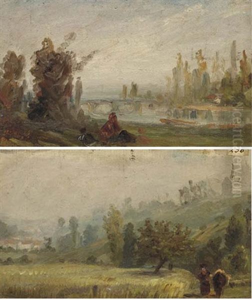 Vue De Fontenay-aux-roses (+ Un Paysage Avec Un Pont Enjambant Une Riviere Et Des Figures Au Premier Plan; 2 Works) - view 1