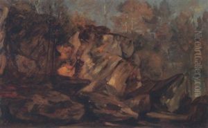 Rochers En Foret De Fontainebleau by Paul Huet