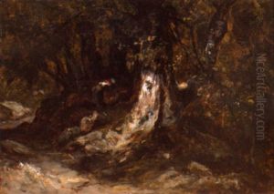 Paysanne Dans La Foret De Fontainebleau by Paul Huet