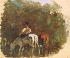 Chevaux A L'abreuvoir by Paul Huet