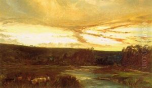 Apres Le Coucher De Soleil Au-dessus Du Gave De Pau by Paul Huet