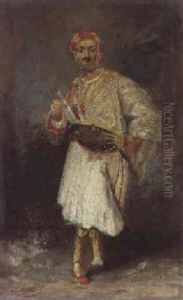 A Portrait Of Count Demetrius De Palatiano In Suliot Costume by Paul Huet
