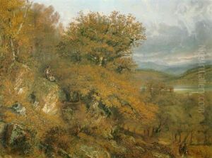 Figures In An Autumnal Lake Landscape Figures In An Autumnal Lake Landscape