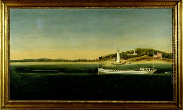 Towboat With Barge Passing A Lighthouse, Bridgeport Harbor - view 1