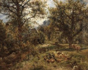 Farm Animals By A Water Mill by William Huggins