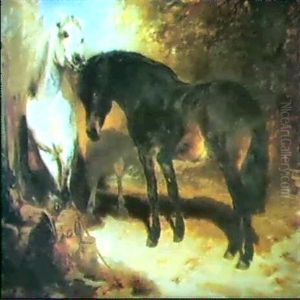 Two Horses By A Pump by William Huggins