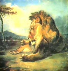 A Lion Resting In An Open Landscape by William Huggins