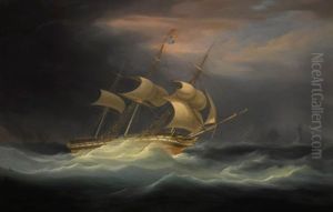 An East Indiaman In A Storm Off The Eddystone Lighthouse
