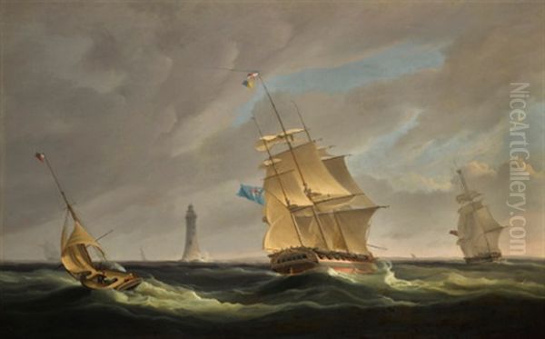 A Frigate And A Yacht Off The Eddystone Lighthouse - view 1