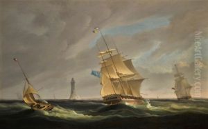 A Frigate And A Yacht Off The Eddystone Lighthouse