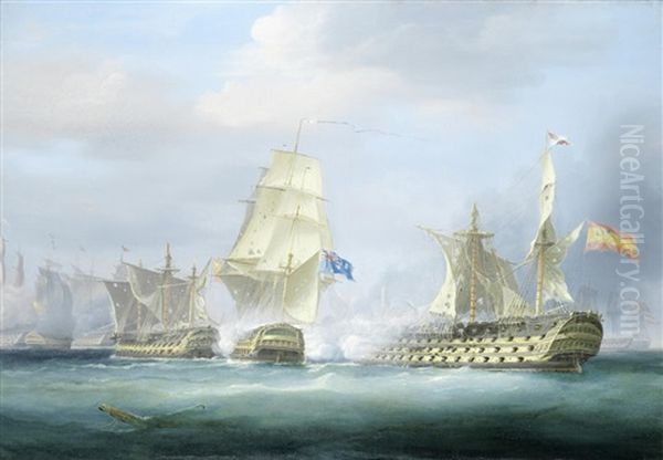 Captain Collingwood's 74-gun Excellent Engaging Two Enemy Vessels, Including The Mighty 110-gun Spanish 4-decker Salvador Del Mundo, At The Battle Of Cape St. Vincent, 14th February 1797 - view 1