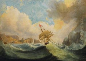 Schiff In Schwerer See Vor Steilkuste