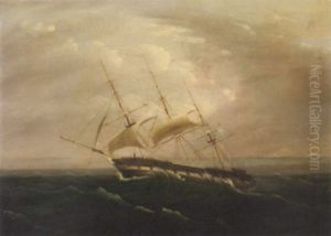 An Armed Merchantman Reefed Down In Heavy Weather