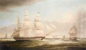 An East Indiaman Under Full Sail In Two Positions Off Dover