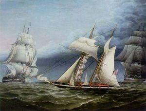 The Capture Of The"gipsey Schooner Of New York" On 30th April 1812 By H.m.s. "hermes" And "belle Poule" by William John Huggins