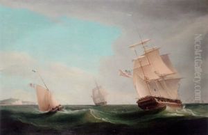 A Frigate Heading Up The Channel Off Dover With A Cutter Approaching Aster by William John Huggins