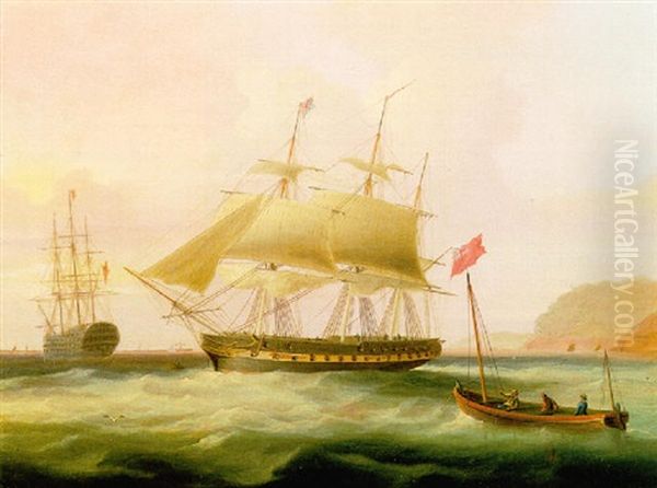 A Frigate In An Estuary With A First Rate Man-o-war - view 1