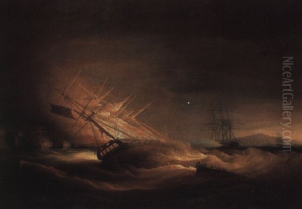 H.m.s. 'lively' Ablaze Off Rota Point, Cadiz, 1798 - view 1