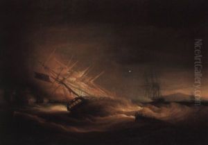 H.m.s. 'lively' Ablaze Off Rota Point, Cadiz, 1798 by William John Huggins